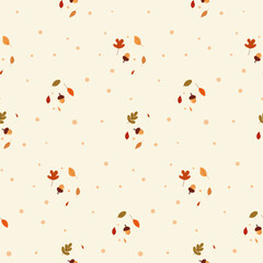 A simple autumn pattern in flat style featuring colorful leaves arranged in a repeating design.Background for textiles, fabrics, cotton fabric, covers, wallpaper, print, gift wrapping, postcard.