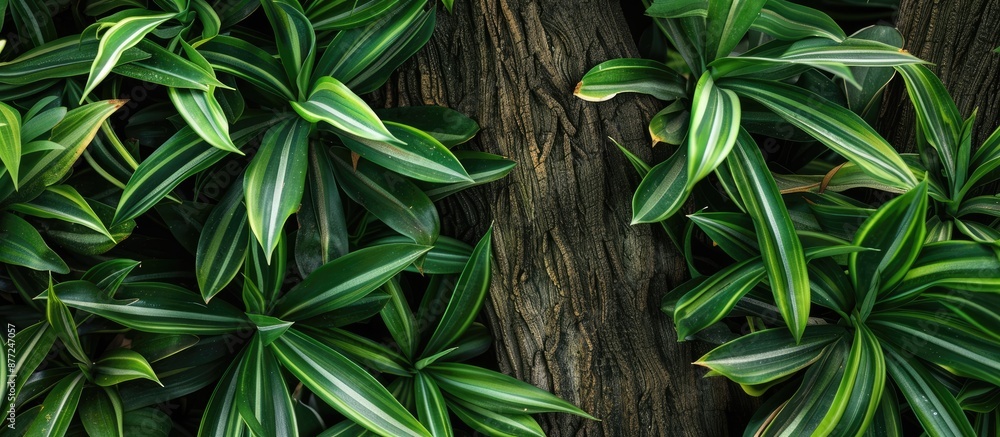 Poster dracaena s textured trunk and lush green leaves create a serene copy space image ideal for showcasin