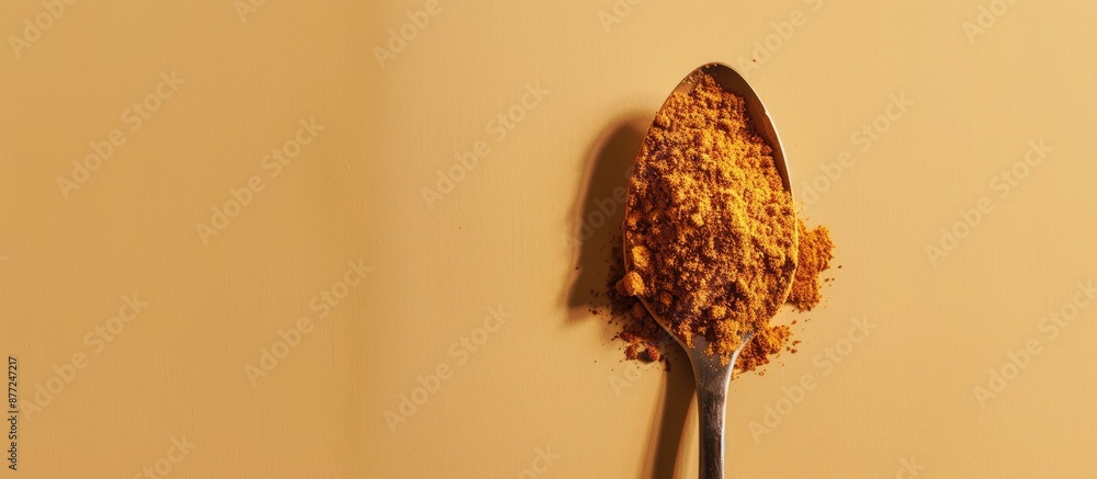Poster cooking spice mix displayed in a spoon against a background with ample copy space image available