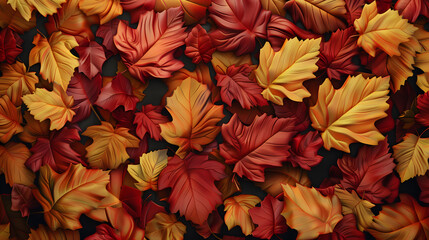 Fototapeta premium A background of vibrant red and orange autumn leaves evokes the beauty of nature's fall foliage