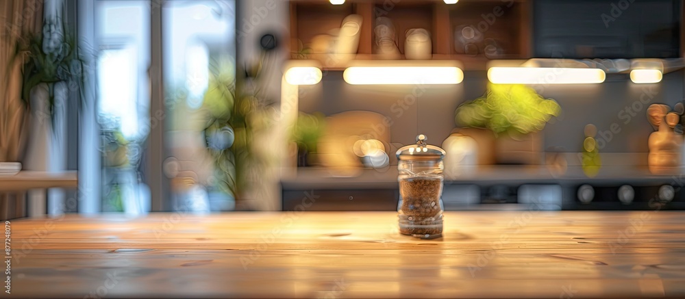 Leinwandbilder blurry kitchen setting with a tabletop creating a copy space image