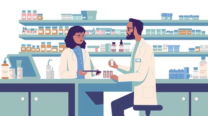 Obraz premium Outline the role of a pharmacist, emphasizing responsibilities like dispensing medications, advising patients on drug usage, and managing pharmacy operations..... 