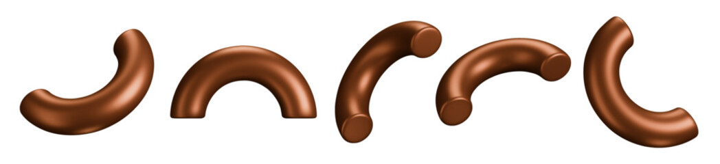 3d set of brown or chocolate half of torus  icon with different angles. Geometry figure tor form. Stock vector illustration on isolated background.