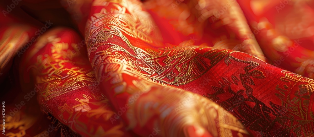 Poster abstract background of red and gold fabric texture on woman s clothing in a close up shot with selec