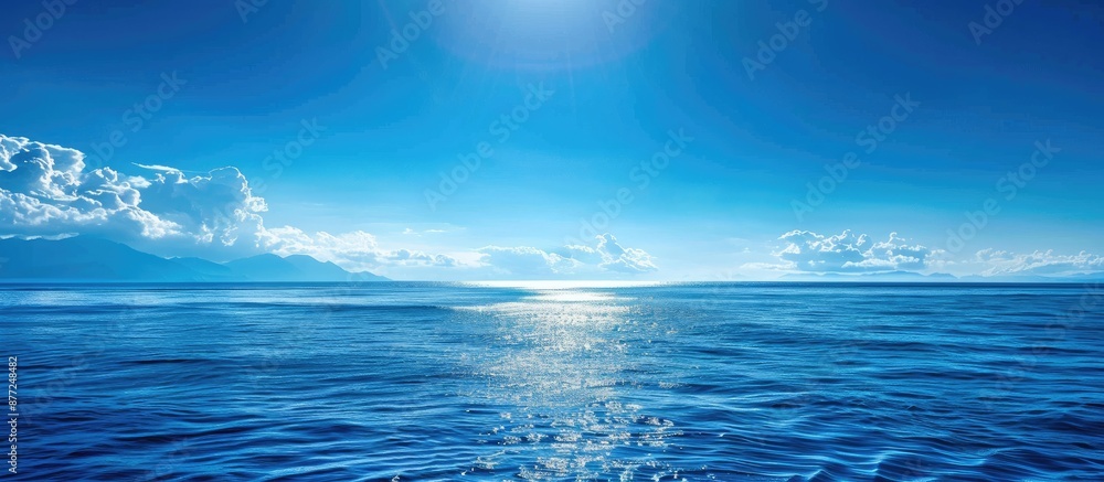 Poster Tranquil Mediterranean seascape with a serene horizontal horizon and vast blue tones ideal for use as a copy space image