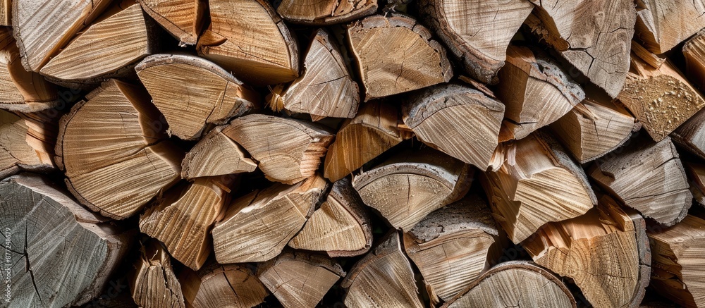 Aufkleber chopped oak firewood arranged in a rustic setting with a natural background perfect for a copy space