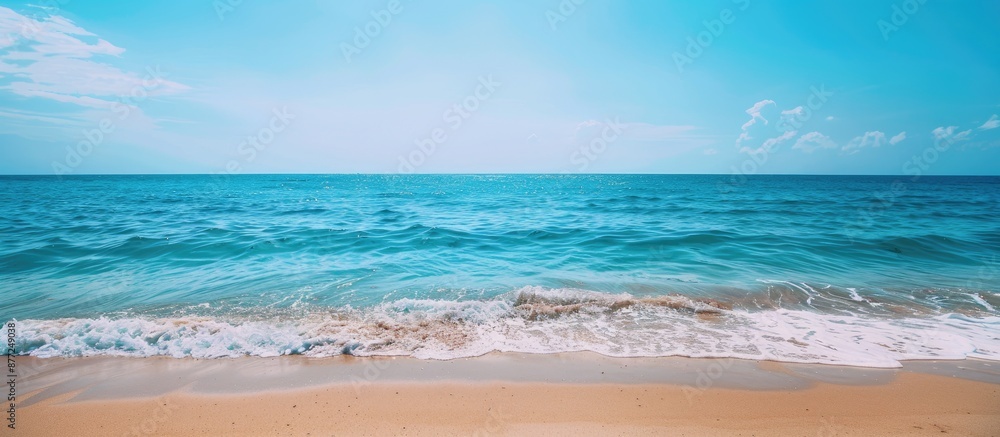 Poster summertime seaside scene with a tranquil beach and a clear sky ideal for a copy space image