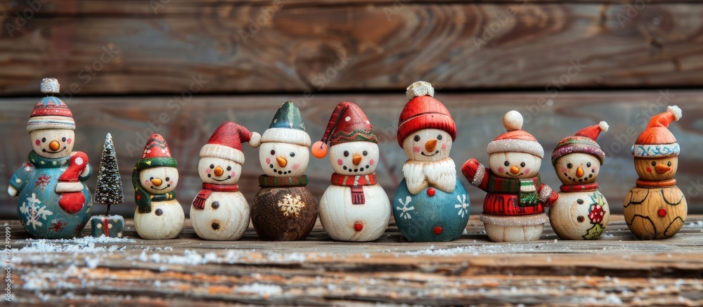 Poster Christmas toys displayed on a rustic wooden surface with a background perfect for a copy space image