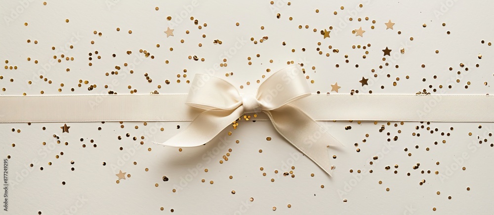 Poster A white card with a bow confetti and room for a photo. with copy space image. Place for adding text or design