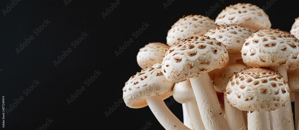 Leinwandbilder fresh crimini mushroom displayed in a close up shot against a black backdrop with ample copy space i