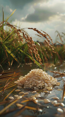 Fototapeta premium World Rice Day. rice harvesting. a handful of rice