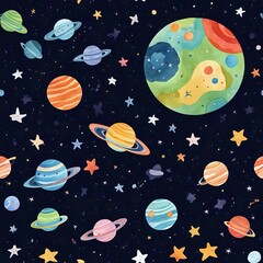Cosmic Seamless Pattern - Space, Planets, Stars and Constellations