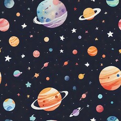 Stylish Space Pattern with Various Planets and Satellites
