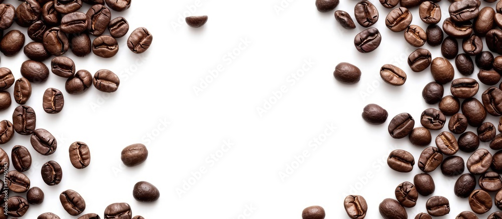 Poster circular arrangement of coffee beans on a white background with copy space image
