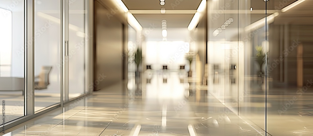 Poster blurry perspective of a sleek office space with copy space image