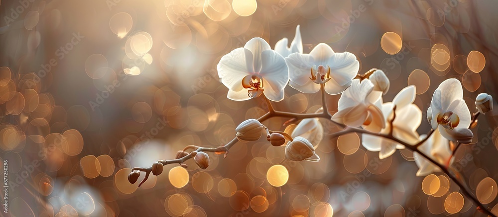 Aufkleber close up shot of a white phalaenopsis orchid branch also called the moth orchid with a backdrop of s