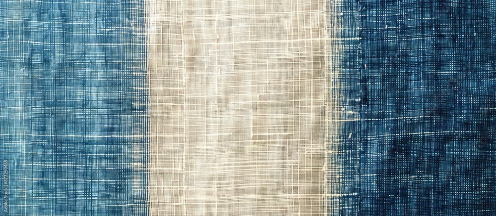 Poster blue and cream hand woven cotton fabric texture background with copy space image creating a textile 