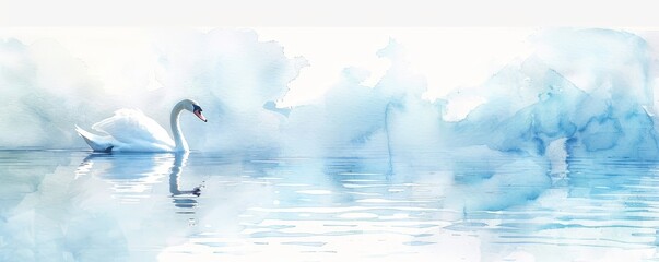 Obraz premium Graceful Swan: Watercolor Illustration of Elegance and Beauty on a Calm Lake