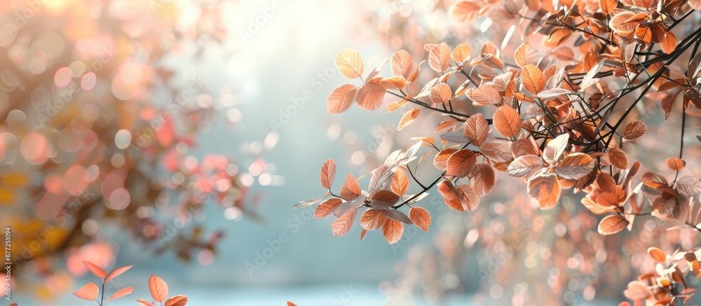 Leinwandbilder Autumn leaves branch in park view with a photography suitable for adding text within the copy space image
