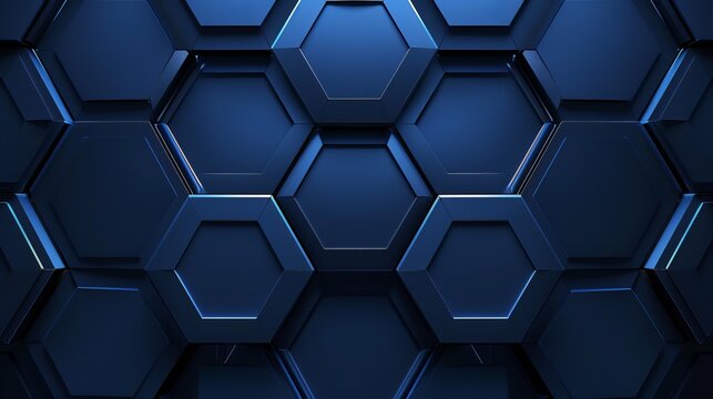 Hexagonal Dark Blue Navy Background Texture with Radial Center Space - 3D Illustration