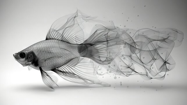   Black-and-white image of a fish emitting a considerable amount of smoke from its rear end
