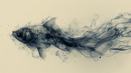   A black-and-white image captures a fish with considerable smoke emanating from its rear