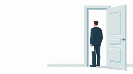 Fototapeta premium Business owner facing foreclosure notice on office door, flat design, illustration, isolated white background, financial crisis, copy space.