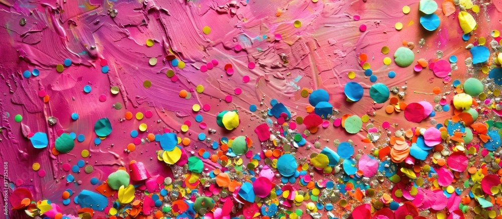 Aufkleber colorful confetti displayed on a vibrant backdrop with copy space image