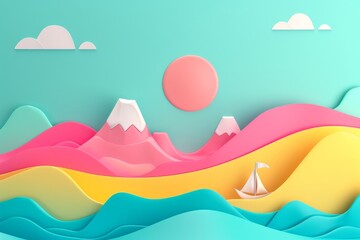 Creative Horizon: Whimsical Flat Design in Triadic Color Scheme - 3D Render Top View