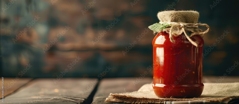 Leinwandbilder jar of tomato paste displayed on the table cloth with copy space image