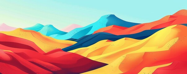 Simplistic Triadic Color Scheme Terrain Illustration in Flat Design Style