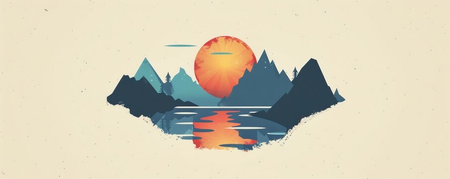 Retro Classic Logo in Flat Design with Throwback Theme and Watercolor Complementary Color Scheme Side View