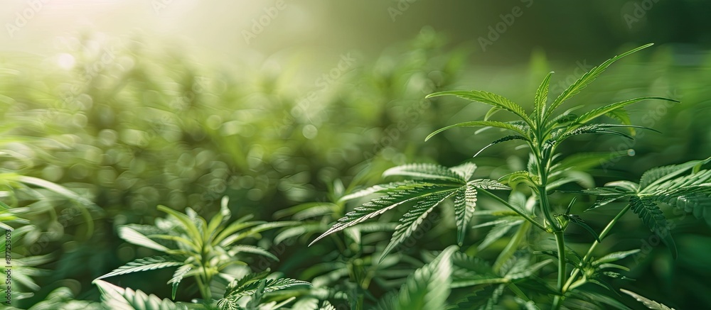 Poster green cannabis plants growing in a field with a focused view ideal for a photograph with space for t