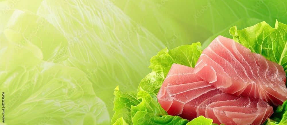 Poster Tuna fillet on lettuce set against a bright backdrop with copy space image for a banner