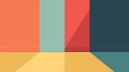 Vibrant Clean Geometric Patterns in Minimalist Flat Design with Split-Complementary Colors - Front View Cartoon Drawing