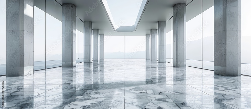 Poster Modern building set against an expansive empty marble floor with copy space image