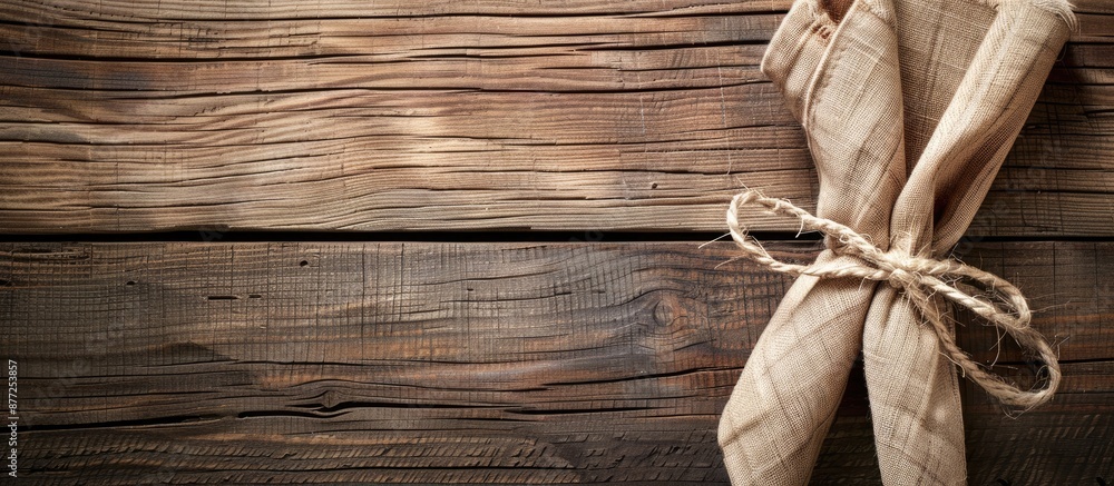 Poster wooden background with a napkin providing copy space image