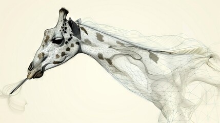  Giraffe's facial pattern depicted by lines emerging from its head in a drawing
