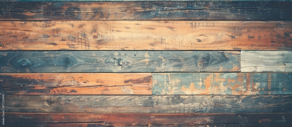 Poster Top view background with a retro wood texture featuring stripes for design projects Includes copy space image Easy to use for high quality work