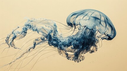   A close-up of a jellyfish in water with its head above the surface