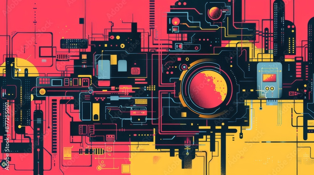 Poster a computer circuit board different colored digital art