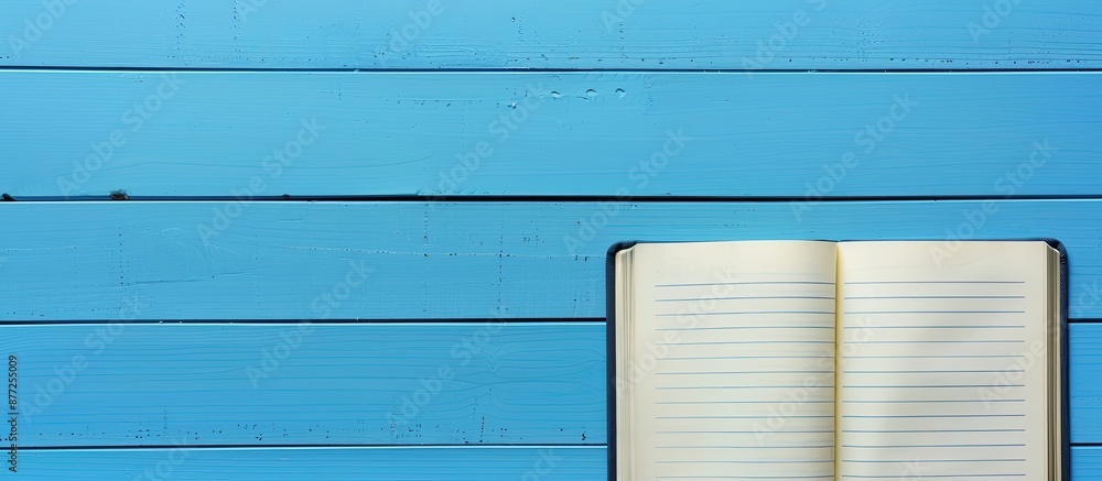 Poster Blue paper with a blank notebook page ideal for business with copy space image