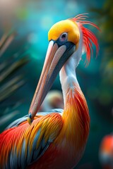Fototapeta premium Vibrant Exotic Bird with Colorful Feathers in a Tropical Forest Setting