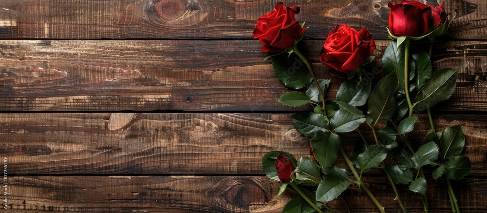 Poster valentine s day themed concept with red roses on a wooden backdrop perfect for an image with copy sp