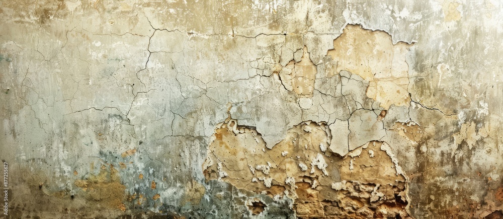 Poster Old weathered walls with cracked paint and uneven plaster create a rustic backdrop with a blank space for your text or image. with copy space image. Place for adding text or design