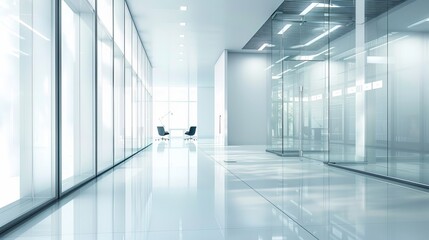 Modern White Glass Office Interior, Minimalist Workspace Design