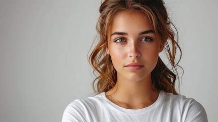 Portrait of a Young Woman with Wavy Brown Hair