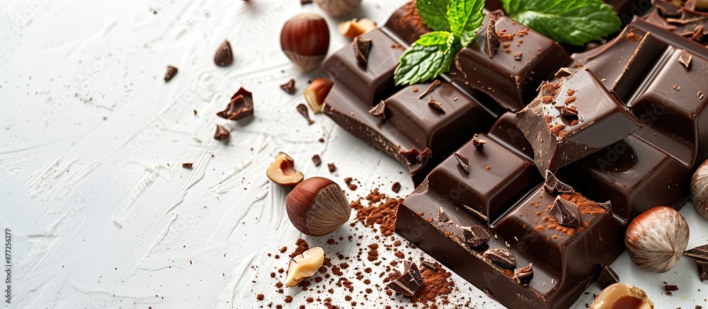 Poster a chocolate with hazelnut on a white background ready for text in the copy space image