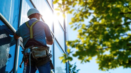 Fototapeta premium Brave Worker on High Building
