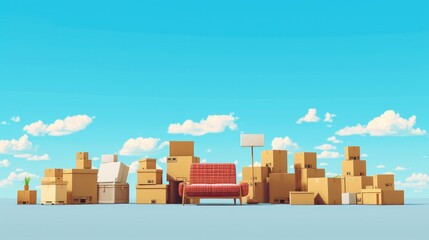 Moving Company Concept: Boxes and Furniture Outdoors